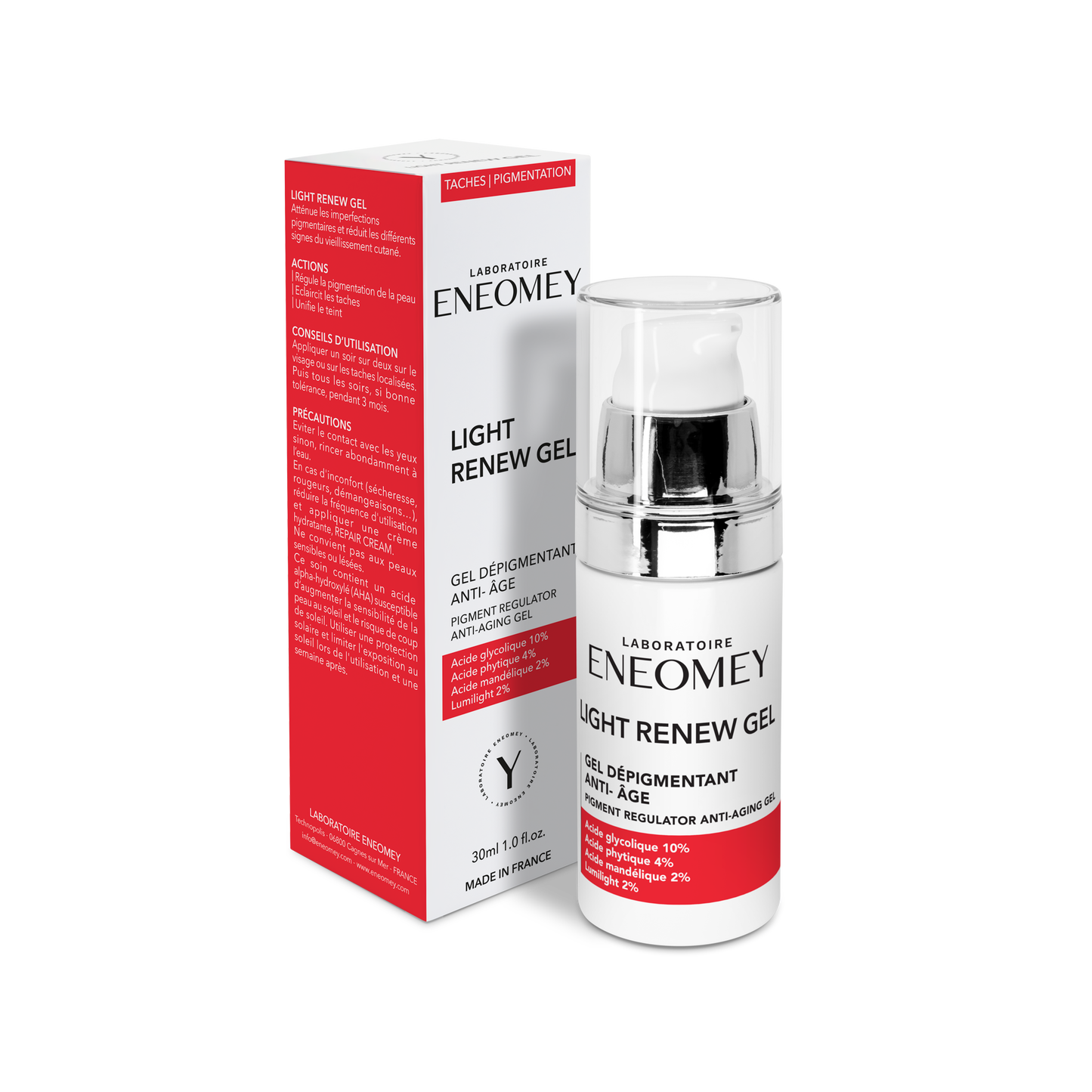 ENEOMEY LIGHT RENEW GEL (30ml)
WITH LIGHT RENEW GEL, YOUR SPOTS ARE LIGHTENED AND YOUR COMPLEXION IS MORE EVEN.
The pigment regulator anti-aging gel 