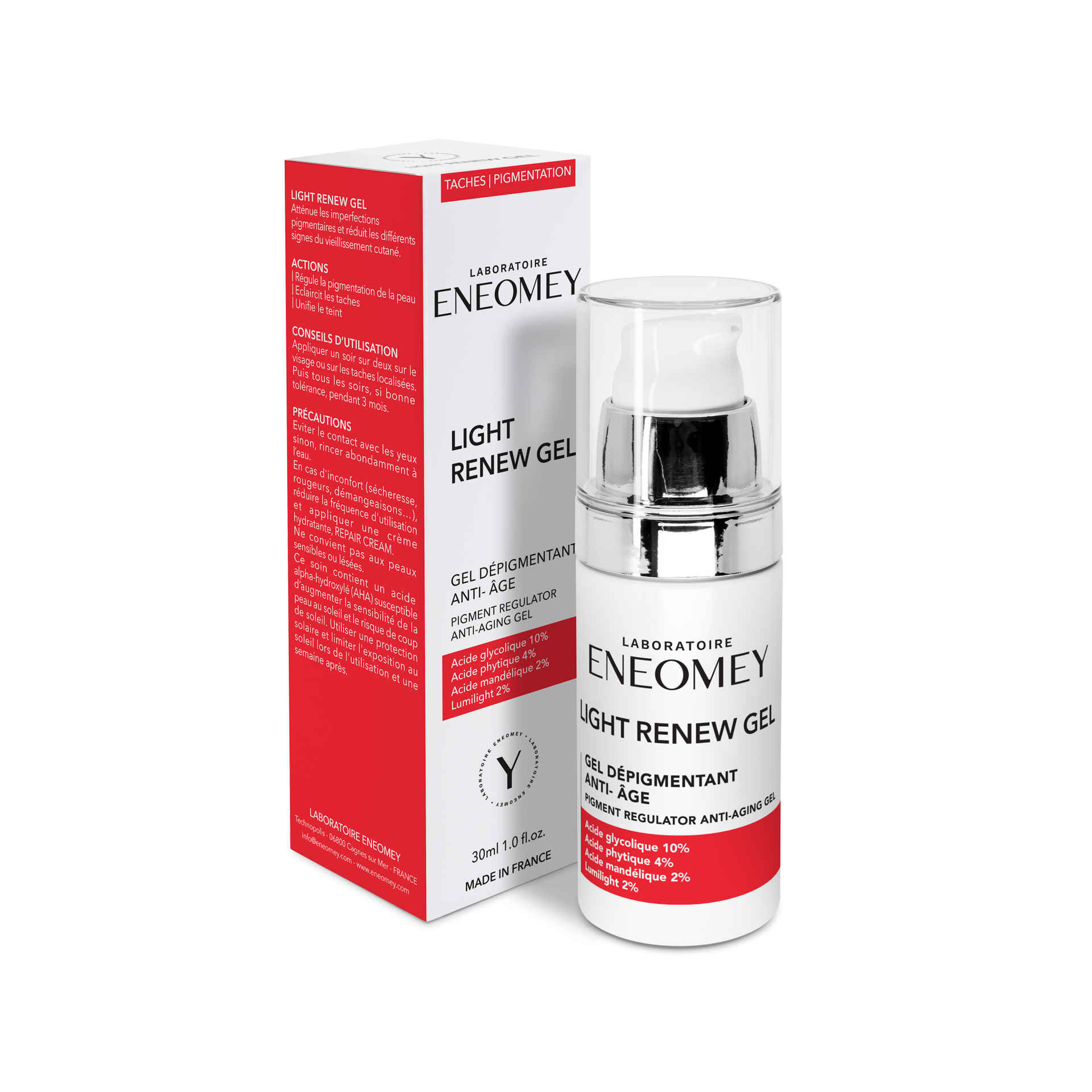 ENEOMEY LIGHT RENEW GEL (30ml)
WITH LIGHT RENEW GEL, YOUR SPOTS ARE LIGHTENED AND YOUR COMPLEXION IS MORE EVEN.
The pigment regulator anti-aging gel 